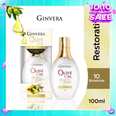 GINVERA Essential Olive Oil Elixir Restorative 10 Botanical (Multi-Purpose Oil For Face, Body, Hair & More) 100ml