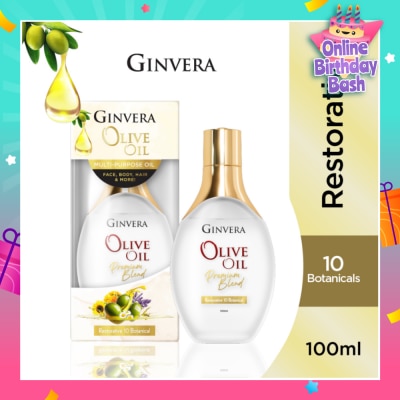 GINVERA Essential Olive Oil Elixir Restorative 10 Botanical (Multi-Purpose Oil For Face, Body, Hair & More) 100ml