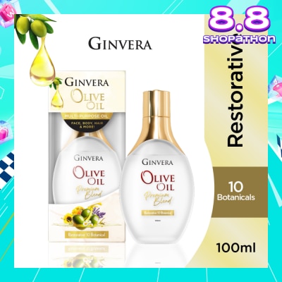 GINVERA Essential Olive Oil Elixir Restorative 10 Botanical (Multi-Purpose Oil For Face, Body, Hair & More) 100ml