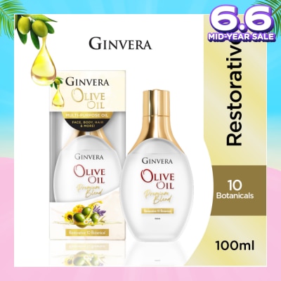 GINVERA Essential Olive Oil Elixir Restorative 10 Botanical (Multi-Purpose Oil For Face, Body, Hair & More) 100ml