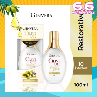 GINVERA Essential Olive Oil Elixir Restorative 10 Botanical (Multi-Purpose Oil For Face, Body, Hair & More) 100ml