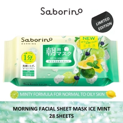 SABORINO Morning Facial Sheet Mask Ice Mint  (Minty Formula For Normal To Oily Skin) 28s