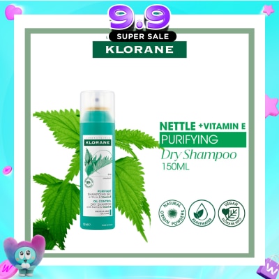 KLORANE - Oil Control Dry Shampoo With Nettle + Vitamin E (To Purifies, Regulates Sebum & Absorbs Excess Oil) 150ml image