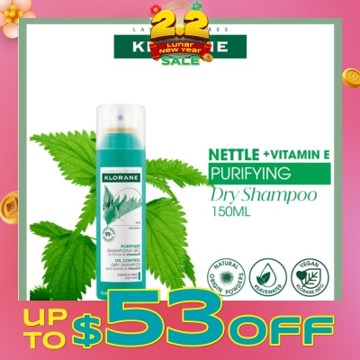 KLORANE Oil Control Dry Shampoo With Nettle + Vitamin E (To Purifies, Regulates Sebum & Absorbs Excess Oil) 150ml