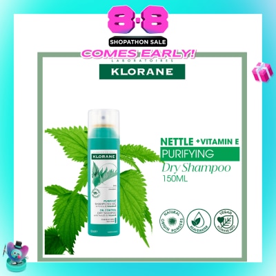 KLORANE - Oil Control Dry Shampoo With Nettle + Vitamin E (To Purifies, Regulates Sebum & Absorbs Excess Oil) 150ml