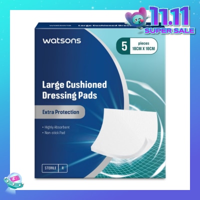 WATSONS Large Cushioned Dressing Extra Protection Pad 10cm x 10cm (Highly Absorbent & Non-Stick Pad) 5s