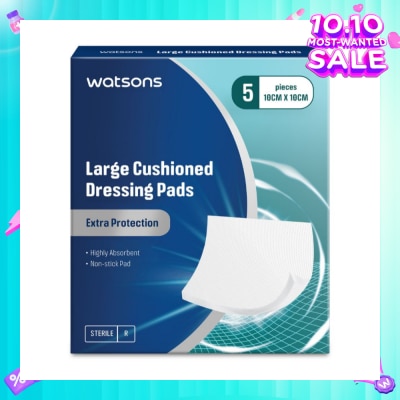 WATSONS Large Cushioned Dressing Extra Protection Pad 10cm x 10cm (Highly Absorbent & Non-Stick Pad) 5s