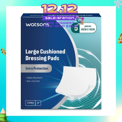 WATSONS Large Cushioned Dressing Extra Protection Pad 10cm x 10cm (Highly Absorbent & Non-Stick Pad) 5s