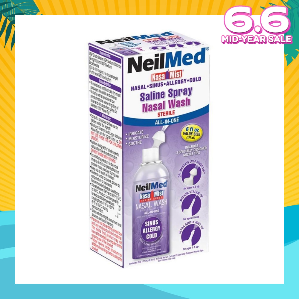 NeilMed NasaMist Saline Spray All-In-One (Soothe, Moisturize and Cleanse Nasal) 17ml<BR>