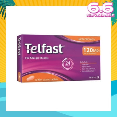 TELFAST Fast And Non-Drowsy Allergy Relief 120mg Tablet 10s