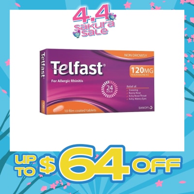TELFAST - Fast And Non-Drowsy Allergy Relief 120mg Tablet 10s