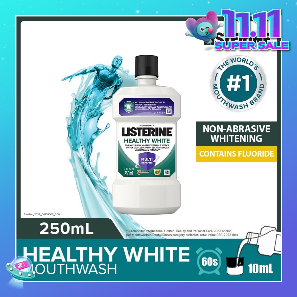 Listerine Healthy White Multi-Action Mouthwash Natural Lemon & Salt 250ml