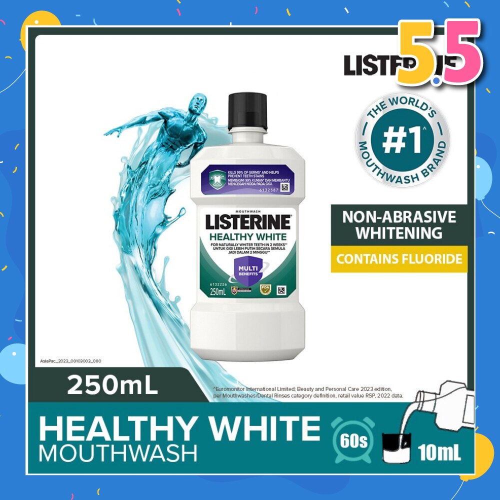 Listerine Healthy White Multi-Action Mouthwash Natural Lemon & Salt 250ml