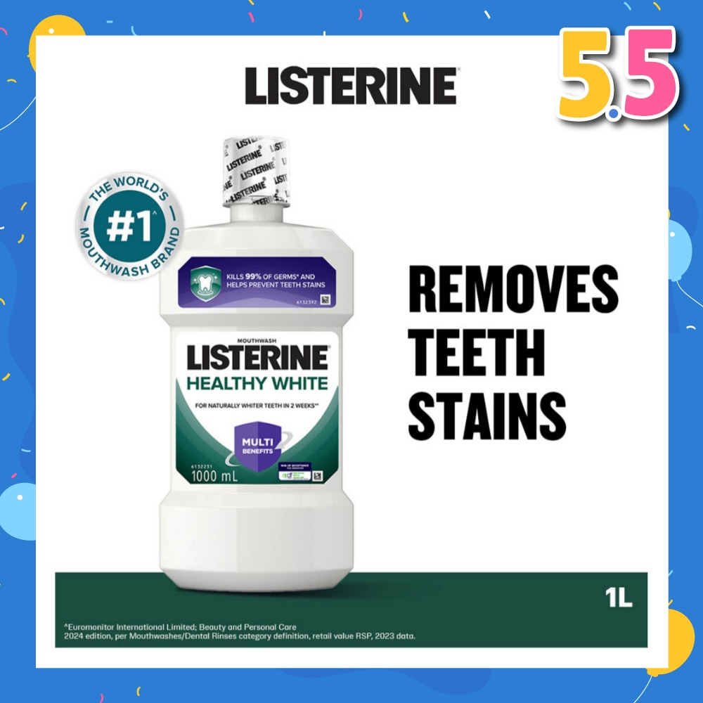 Listerine Healthy White Multi-Action Mouthwash Natural Lemon & Salt 1000ml