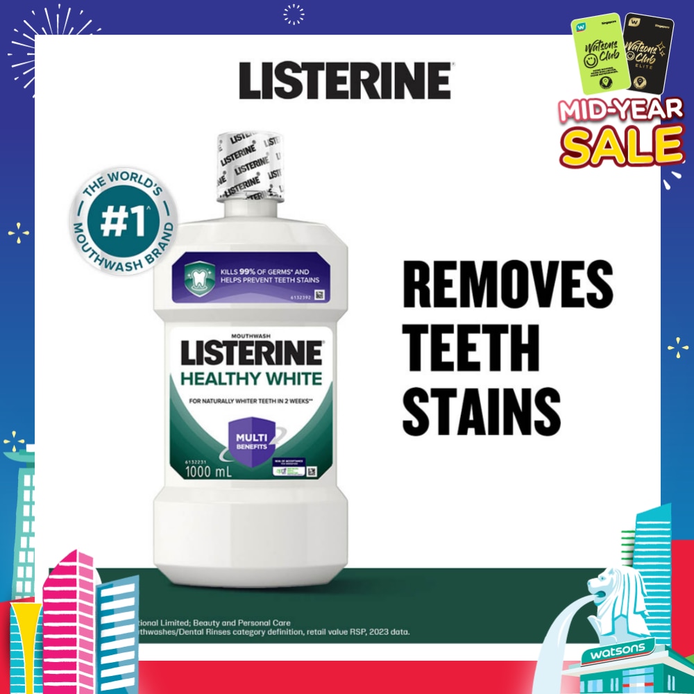 Listerine Healthy White Multi-Action Mouthwash Natural Lemon & Salt 1000ml
