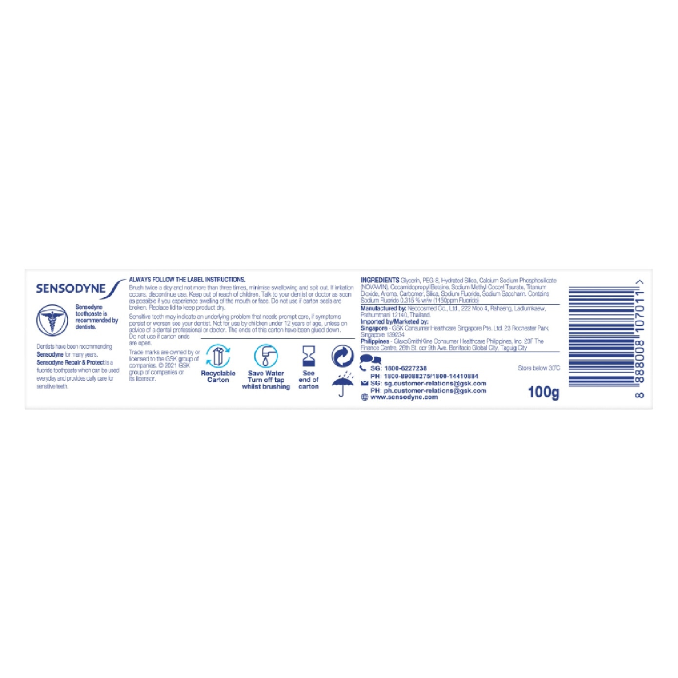 Sensitive Teeth Oral Care Toothpaste Deep Repair & Protect Whitening (Dental Sensitivity Relief) 100g image