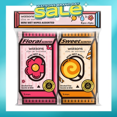 WATSONS - Mini Wet Wipes Assorted Pack Set 8s x 4 Pack (Sweet 1s, Floral 2s & Unscented 1s)