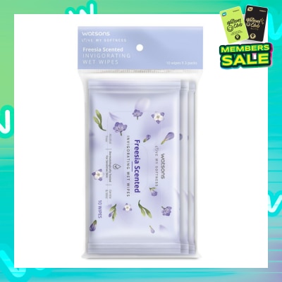 WATSONS Scented Invigorating Wet Wipes Freesia 10s x 3 packet