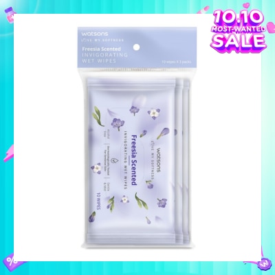 WATSONS Scented Invigorating Wet Wipes Freesia 10s x 3 packet