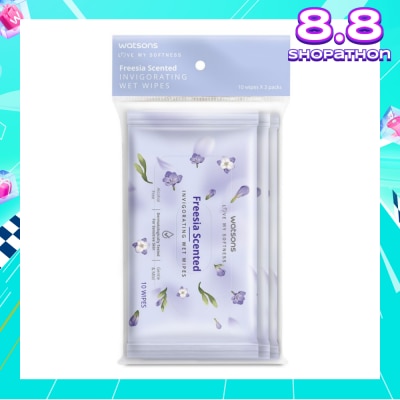 WATSONS Scented Invigorating Wet Wipes Freesia 10s x 3 packet