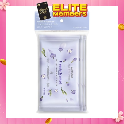 WATSONS Scented Invigorating Wet Wipes Freesia 10s x 3 packet