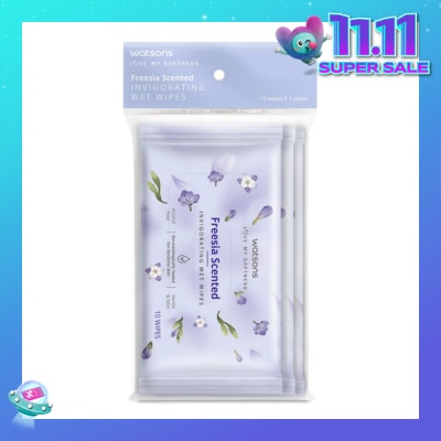 WATSONS Scented Invigorating Wet Wipes Freesia 10s x 3 packet