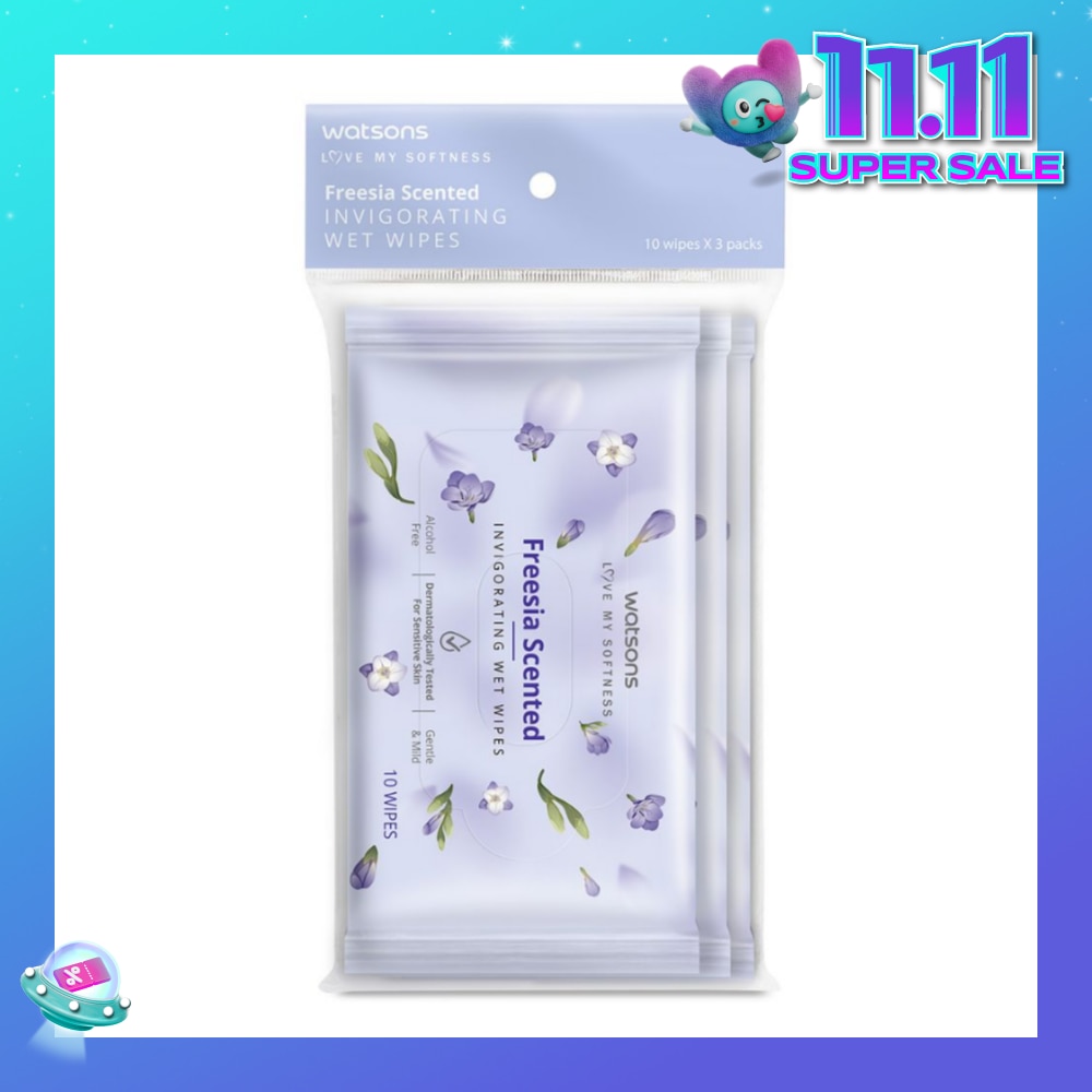Scented Invigorating Wet Wipes Freesia 10s x 3 packet