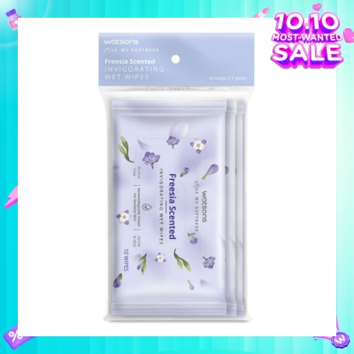 WATSONS Scented Invigorating Wet Wipes Freesia 10s x 3 packet