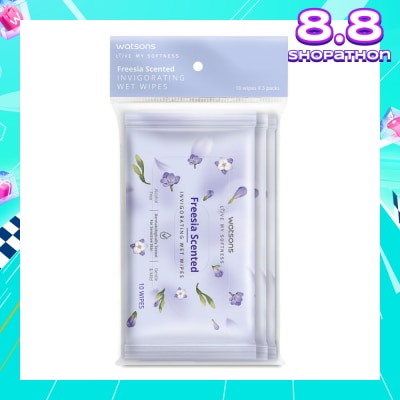 WATSONS Scented Invigorating Wet Wipes Freesia 10s x 3 packet