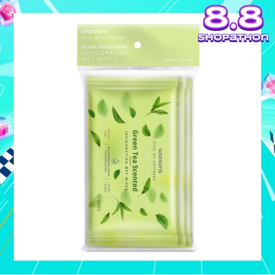 WATSONS Scented Invigorating Wet Wipes Green Tea 10s x 3 packet