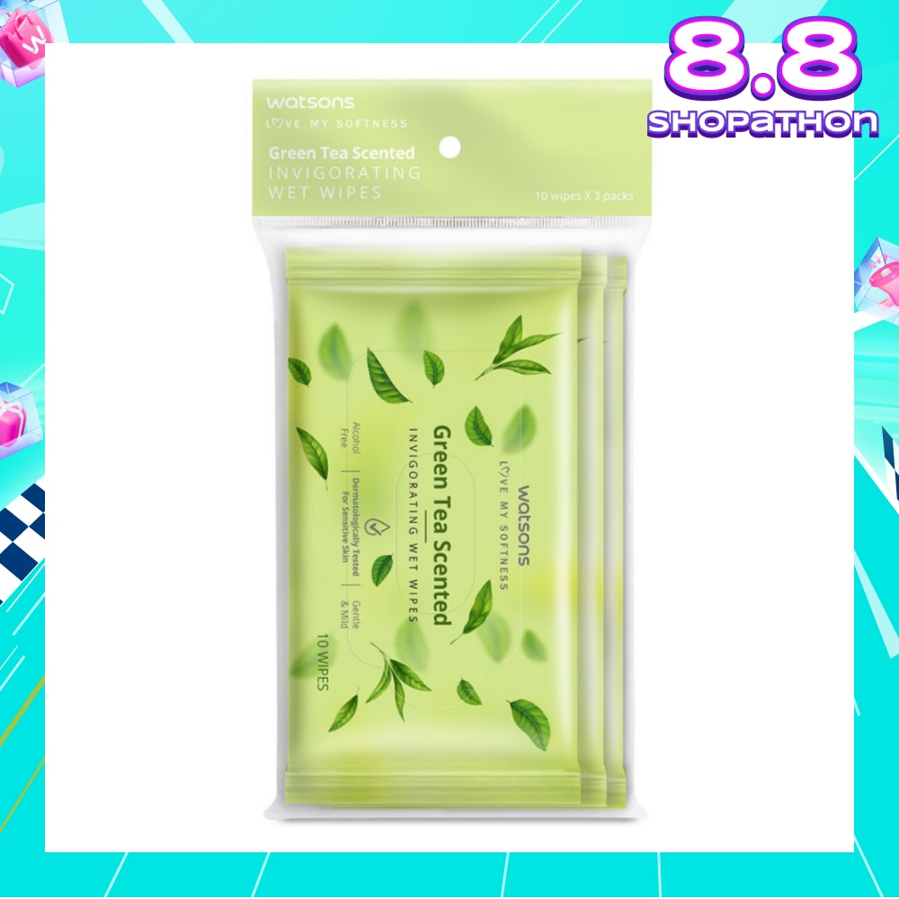 Scented Invigorating Wet Wipes Green Tea 10s x 3 packet