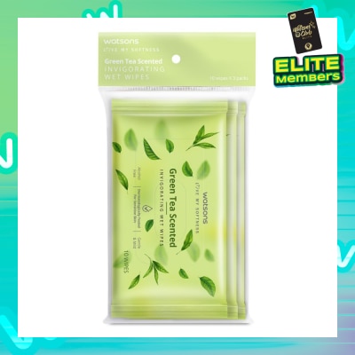 WATSONS Scented Invigorating Wet Wipes Green Tea 10s x 3 packet