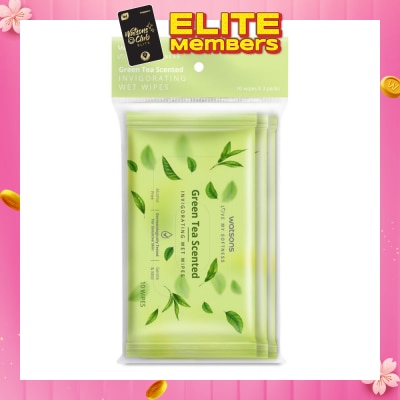 WATSONS Scented Invigorating Wet Wipes Green Tea 10s x 3 packet