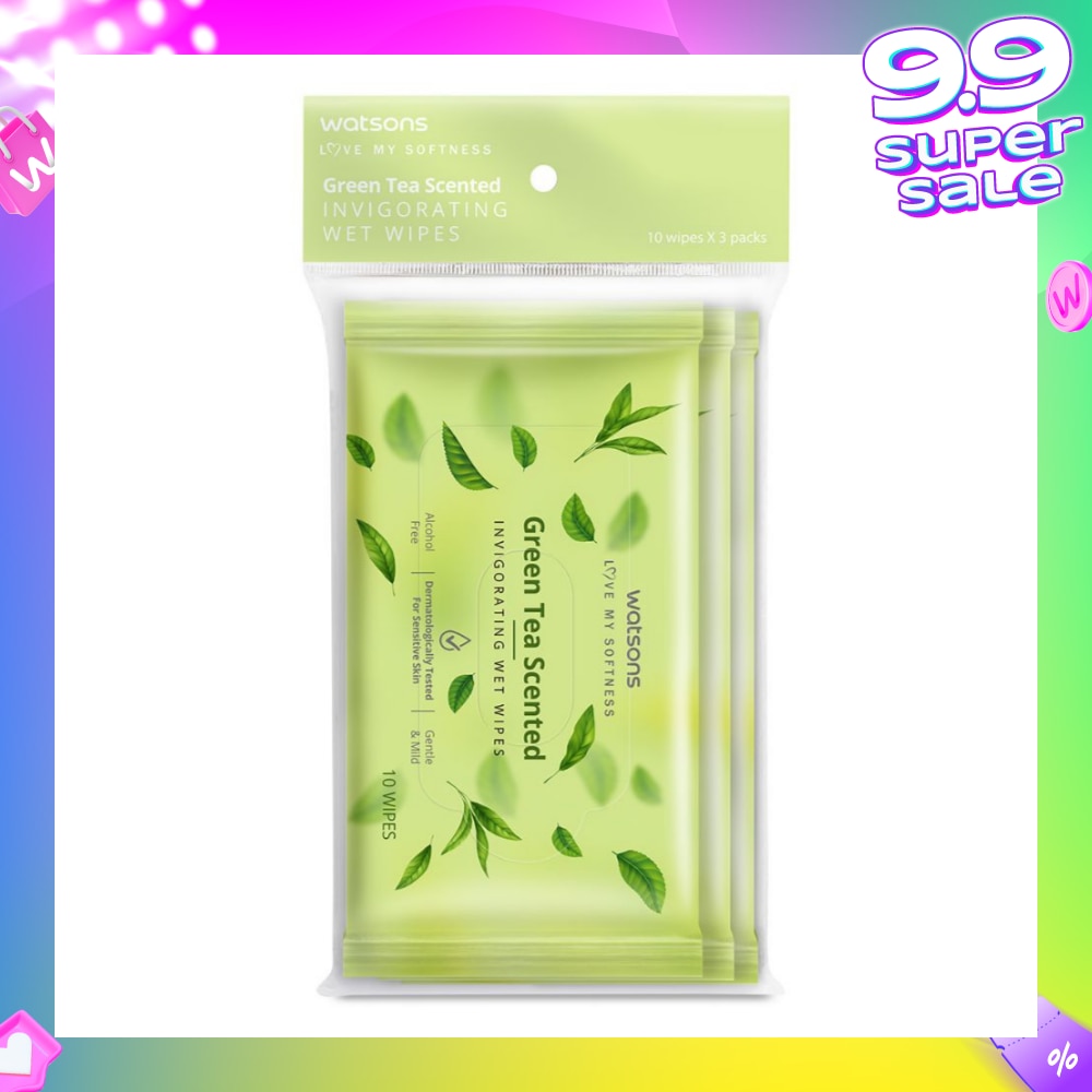 Scented Invigorating Wet Wipes Green Tea 10s x 3 packet
