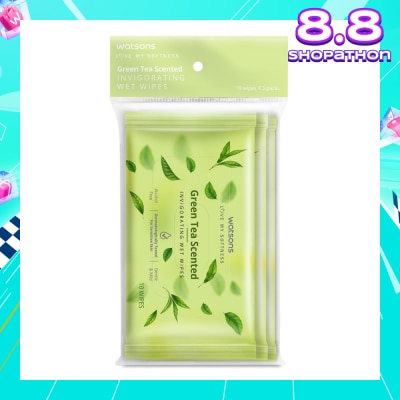 WATSONS Scented Invigorating Wet Wipes Green Tea 10s x 3 packet
