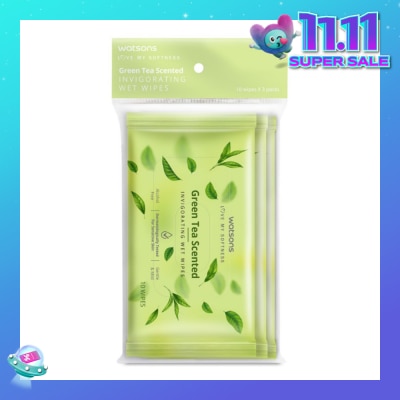WATSONS Scented Invigorating Wet Wipes Green Tea 10s x 3 packet