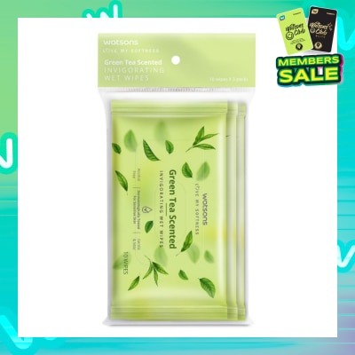 WATSONS Scented Invigorating Wet Wipes Green Tea 10s x 3 packet