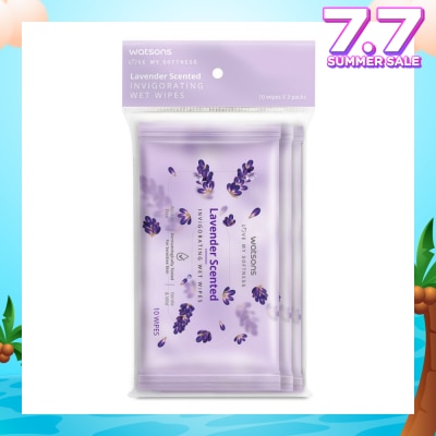 WATSONS Scented Invigorating Wet Wipes Lavender 10s x 3 packet