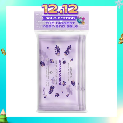 WATSONS Scented Invigorating Wet Wipes Lavender 10s x 3 packet