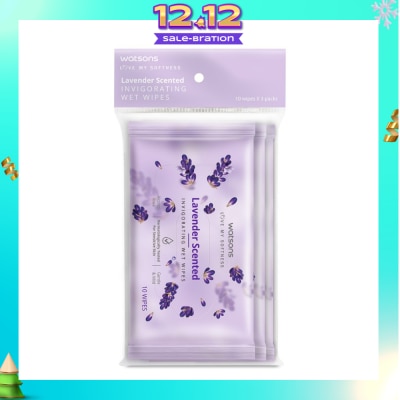 WATSONS Scented Invigorating Wet Wipes Lavender 10s x 3 packet