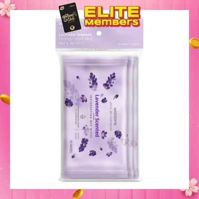 WATSONS [CNY] Scented Invigorating Wet Wipes Lavender 10s x 3 packet