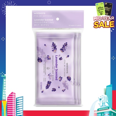 WATSONS Scented Invigorating Wet Wipes Lavender 10s x 3 packet