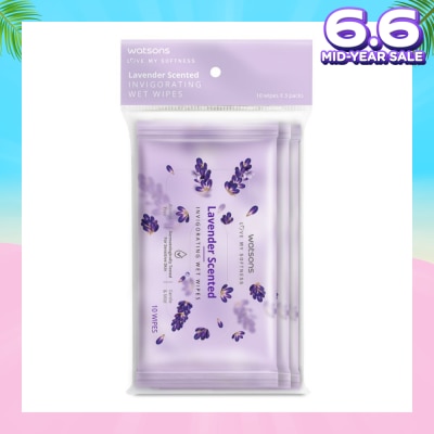 WATSONS Scented Invigorating Wet Wipes Lavender 10s x 3 packet