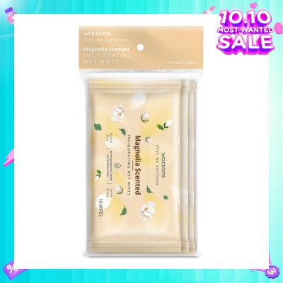 WATSONS Scented Invigorating Wet Wipes Magnolia 10s x 3 packet