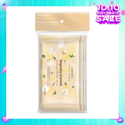 WATSONS Scented Invigorating Wet Wipes Magnolia 10s x 3 packet