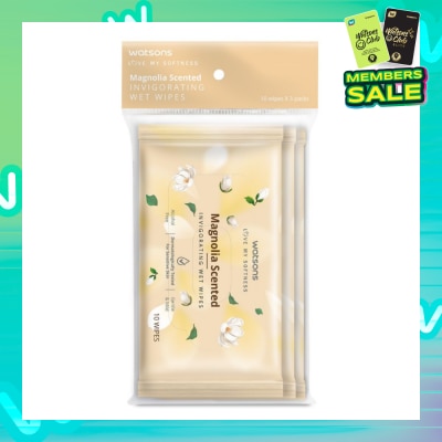 WATSONS Scented Invigorating Wet Wipes Magnolia 10s x 3 packet