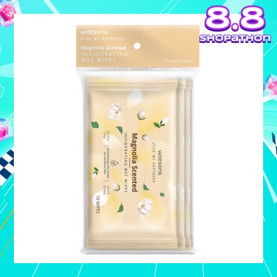 WATSONS Scented Invigorating Wet Wipes Magnolia 10s x 3 packet