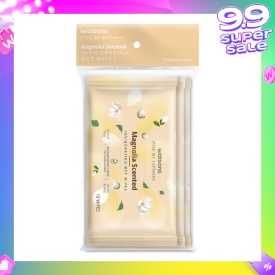 WATSONS Scented Invigorating Wet Wipes Magnolia 10s x 3 packet