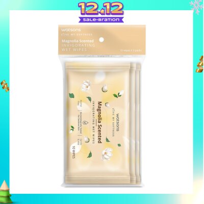 WATSONS Scented Invigorating Wet Wipes Magnolia 10s x 3 packet
