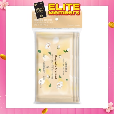 WATSONS Scented Invigorating Wet Wipes Magnolia 10s x 3 packet
